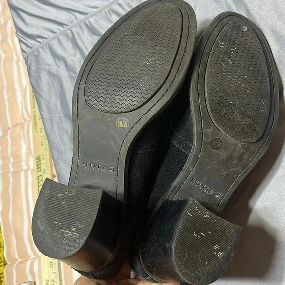 Sperry Black Suede Heeled Ankle Boots - Picture 3 of 7